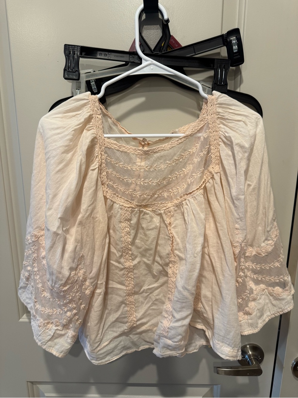 Anthropologie Peach Embroidered Peasant Blouse